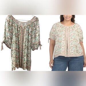 NWT Max Studio Floral Boho Short Sleeve Blouse Top Womens plus size 3X